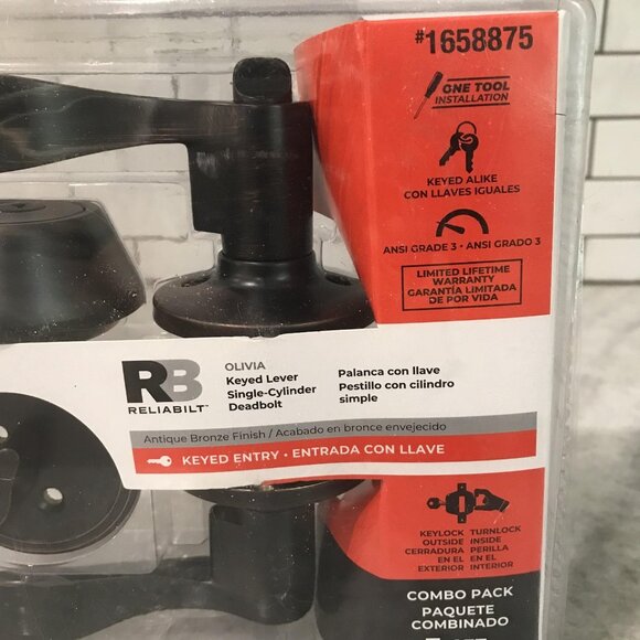 RELIABILT Olivia Keyed Entry Lever Deadbolt Combo Antique Bronze Keyed Alike - Picture 2 of 5